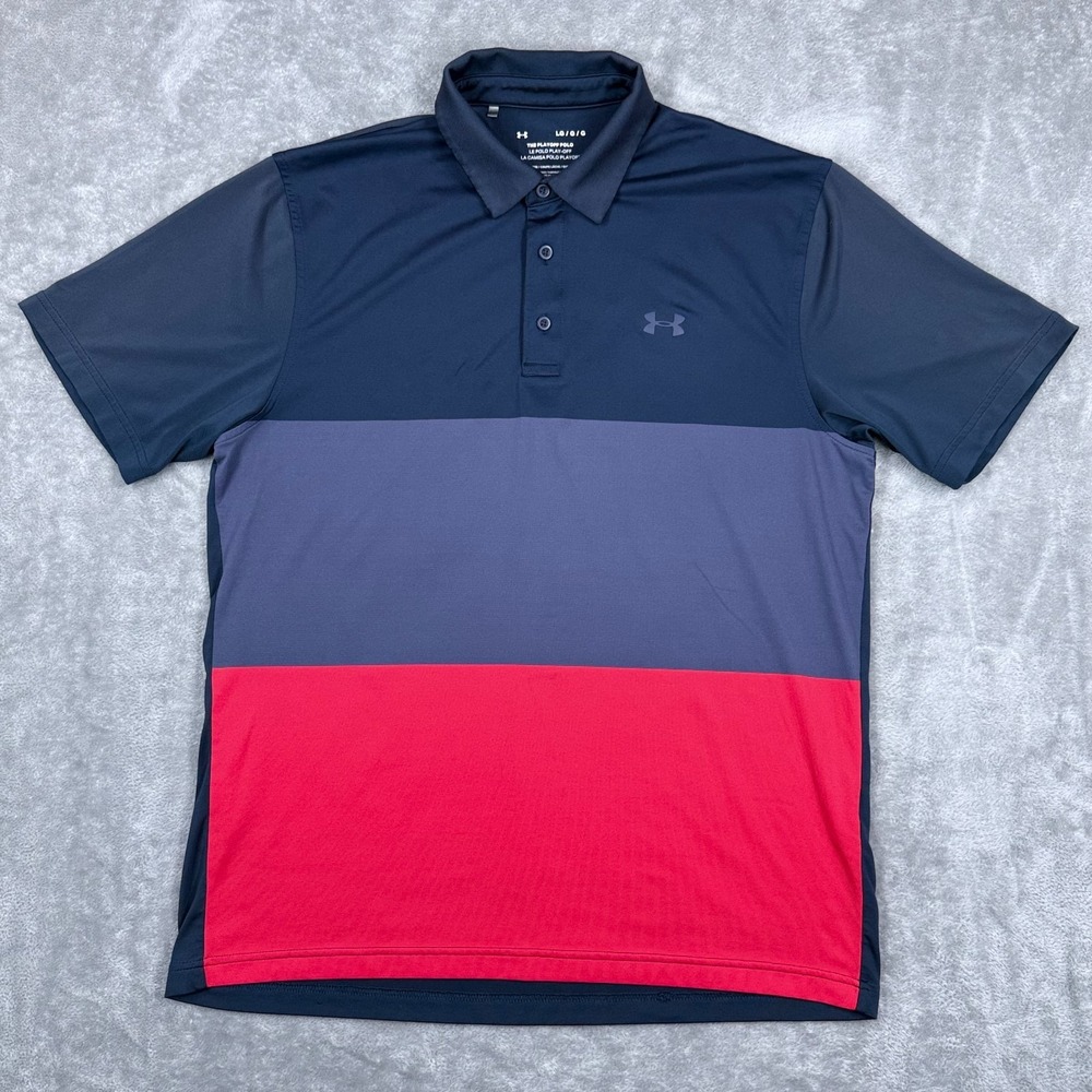 Under Armour Golf Playoff Polo Shirt Mens Large HeatGear Performance Blue Red
